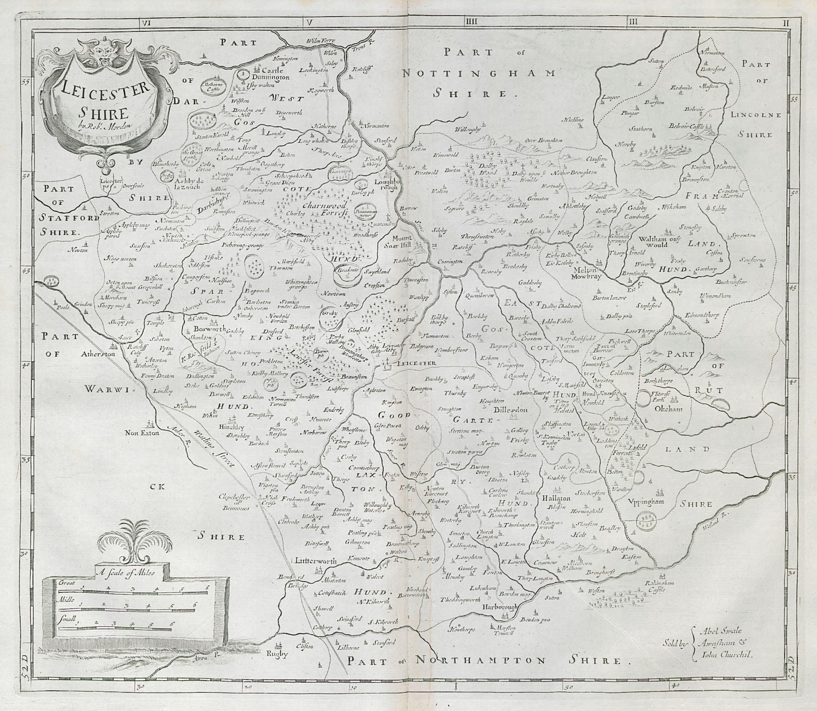 LEICESTERSHIRE from Camden's Britannia by ROBERT MORDEN 1722 old antique map